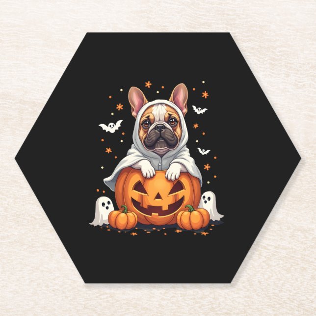 Funny English Bulldog Ghost Boo Halloween Womens M Paper Coaster (Front)