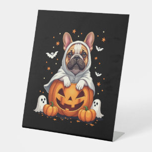 Funny English Bulldog Ghost Boo Halloween Womens M Pedestal Sign