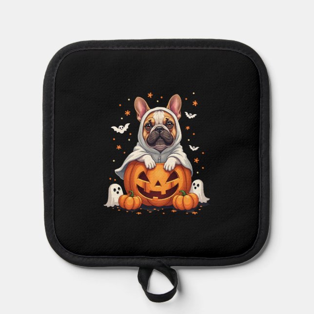 Funny English Bulldog Ghost Boo Halloween Womens M Pot Holder (Front)