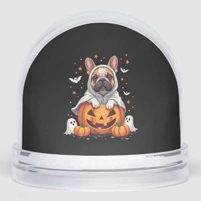 Funny English Bulldog Ghost Boo Halloween Womens M Snowglobe (Front)