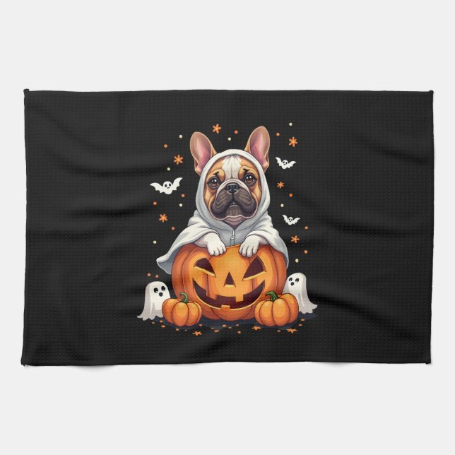 Funny English Bulldog Ghost Boo Halloween Womens M Tea Towel (Horizontal)
