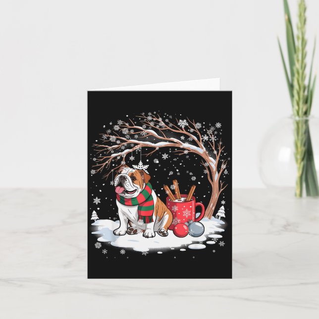 Funny English Bulldog In The Snow Tree Christmas W Card (Front)