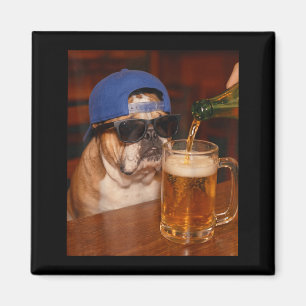 Funny English Bulldog Meme Drinking Beer Dog Dad Magnet
