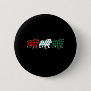 Funny English Bulldog Red Plaid Christmas Dog Love 6 Cm Round Badge