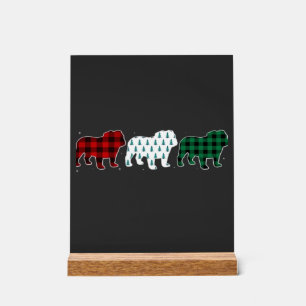 Funny English Bulldog Red Plaid Christmas Dog Love Acrylic Sign