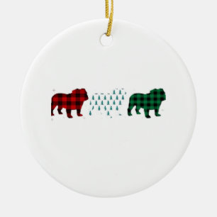 Funny English Bulldog Red Plaid Christmas Dog Love Ceramic Tree Decoration