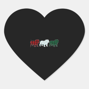 Funny English Bulldog Red Plaid Christmas Dog Love Heart Sticker