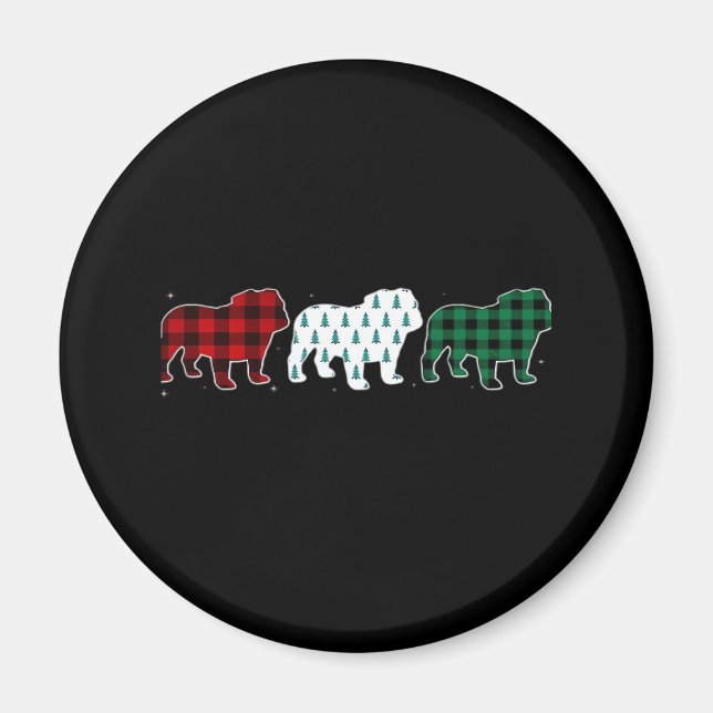 Funny English Bulldog Red Plaid Christmas Dog Love Magnet (Front)