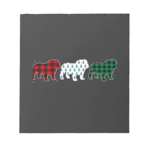 Funny English Bulldog Red Plaid Christmas Dog Love Notepad