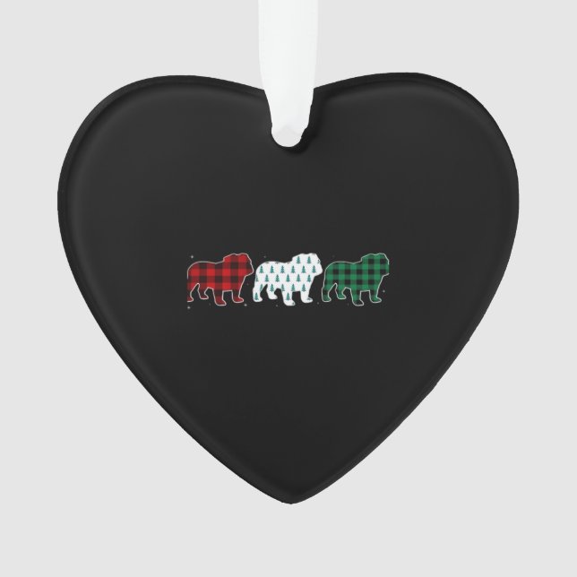 Funny English Bulldog Red Plaid Christmas Dog Love Ornament (Front)