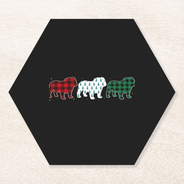 Funny English Bulldog Red Plaid Christmas Dog Love Paper Coaster (Front)