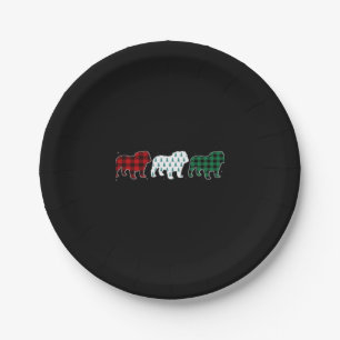 Funny English Bulldog Red Plaid Christmas Dog Love Paper Plate