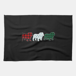 Funny English Bulldog Red Plaid Christmas Dog Love Tea Towel