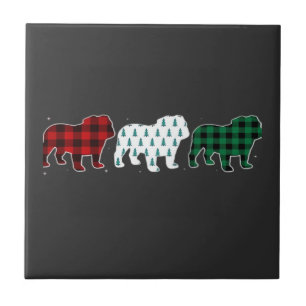 Funny English Bulldog Red Plaid Christmas Dog Love Tile