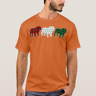 Funny English Bulldog Red Plaid Christmas Tree Dog T-Shirt