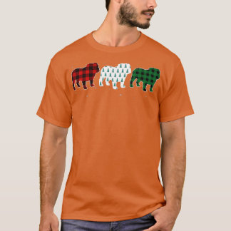 Funny English Bulldog Red Plaid Christmas Tree Dog T-Shirt