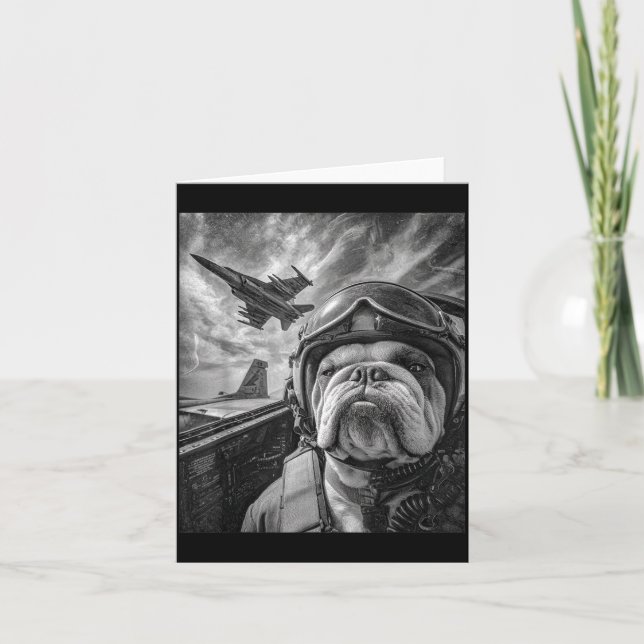 Funny English Bulldog Selfie Fighter Jet Lot Aviat Card (Front)