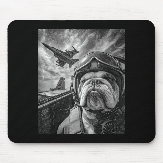 Funny English Bulldog Selfie Fighter Jet Lot Aviat Mouse Mat (Front)