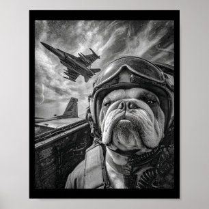 Funny English Bulldog Selfie Fighter Jet Lot Aviat Poster