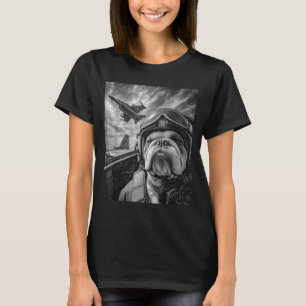 Funny English Bulldog Selfie Fighter Jet Lot Aviat T-Shirt