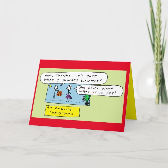 Funny English Christmas Joke Cartoon Holiday Card (Front)