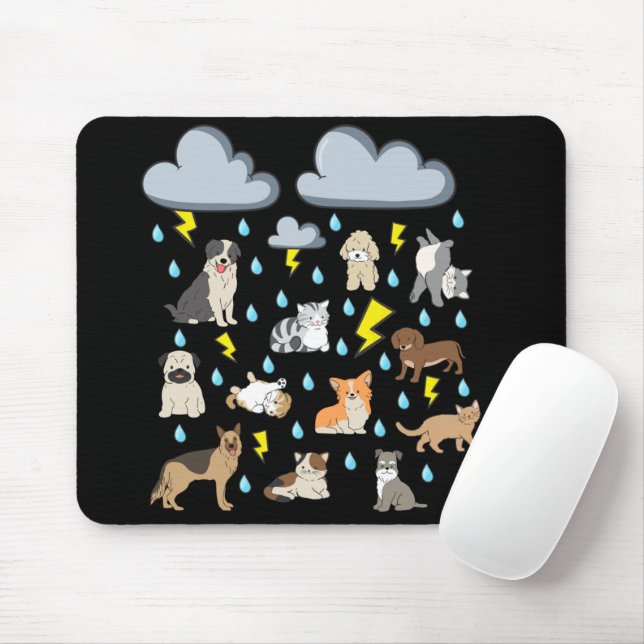 Funny English Idiom Raining Cats and Dogs Puppies  Mouse Mat (With Mouse)