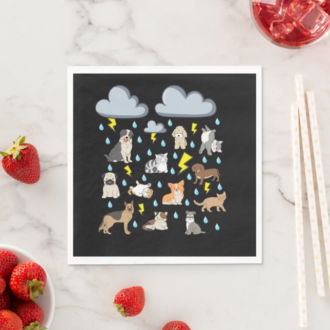 Funny English Idiom Raining Cats and Dogs Puppies  Napkin (Insitu)