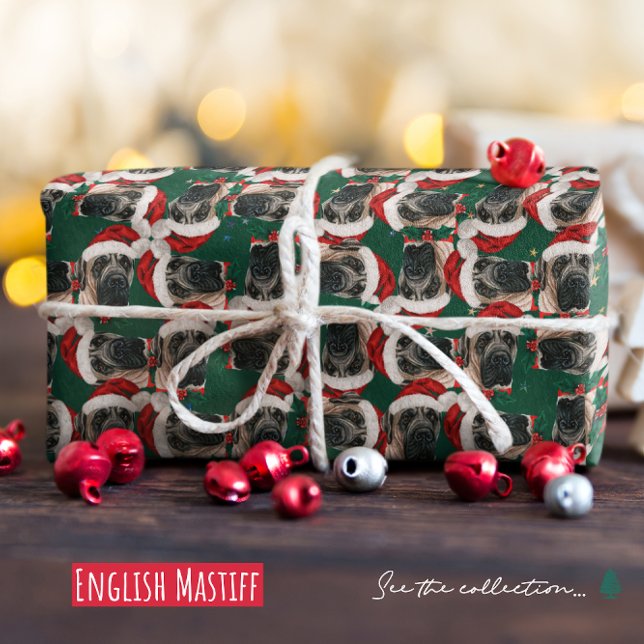Funny English Mastiff Christmas Pattern Wrapping Paper (Creator Uploaded)