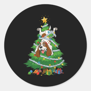 Funny English Springer Spaniel Dog Christmas Tree  Classic Round Sticker