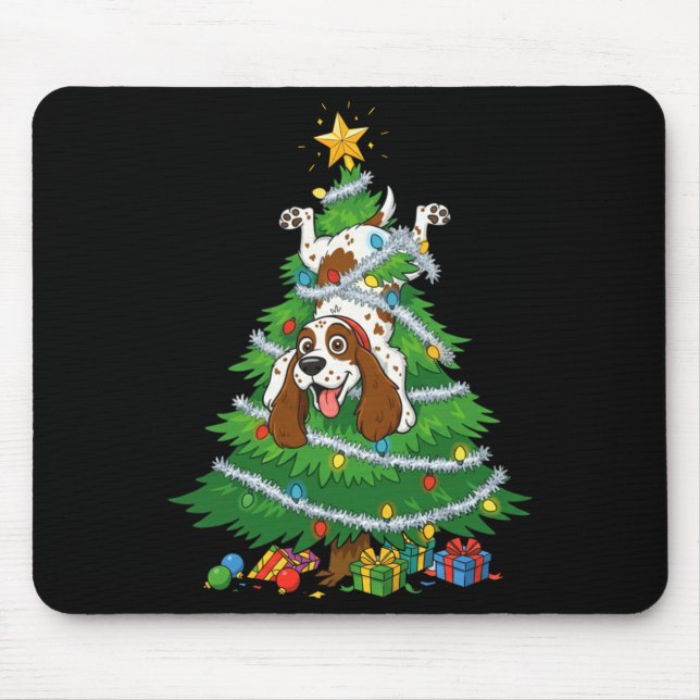Funny English Springer Spaniel Dog Christmas Tree  Mouse Mat (Front)