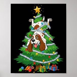 Funny English Springer Spaniel Dog Christmas Tree Poster