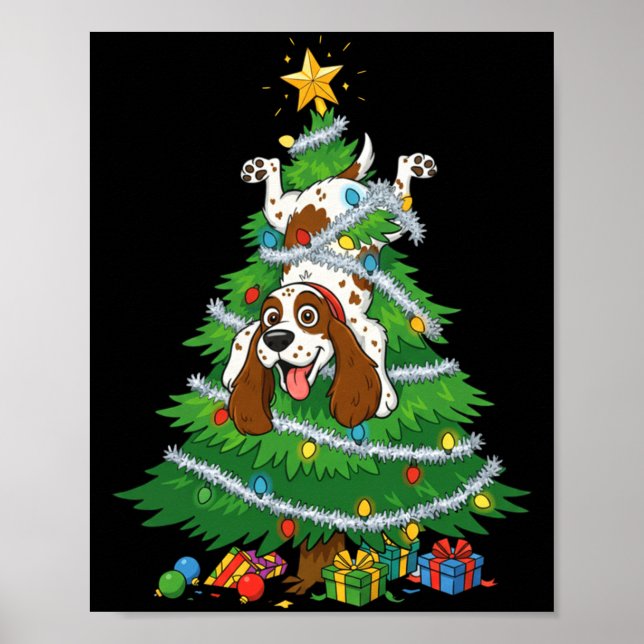 Funny English Springer Spaniel Dog Christmas Tree  Poster (Front)
