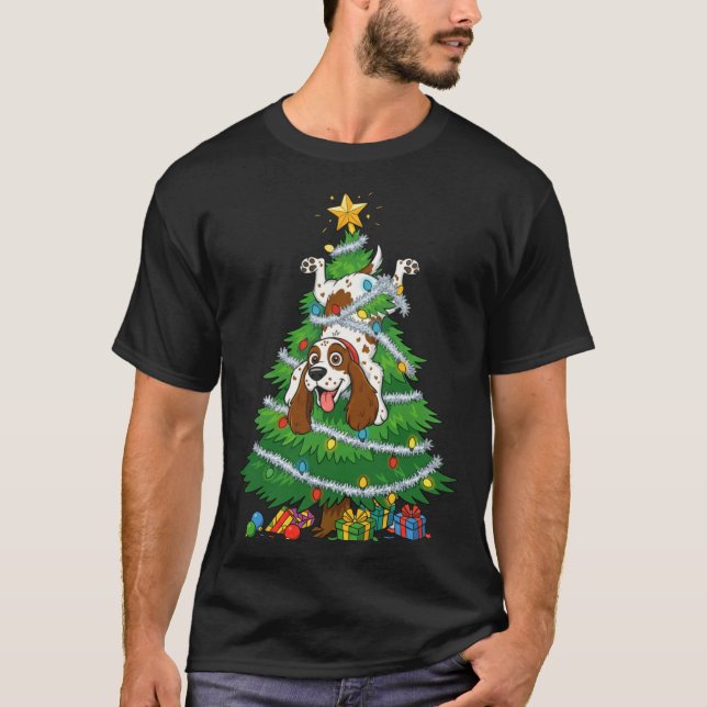 Funny English Springer Spaniel Dog Christmas Tree  T-Shirt (Front)