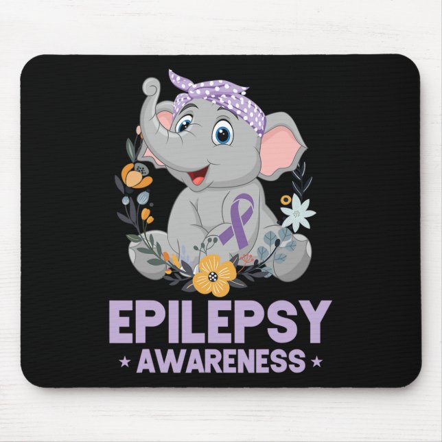 Funny Epilepsy Awareness Flower Elephant Ribbon 1 Mouse Mat (Front)