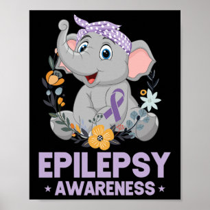 Funny Epilepsy Awareness Flower Elephant Ribbon 1 Poster