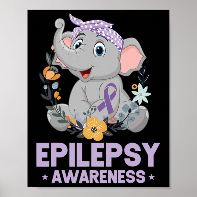 Funny Epilepsy Awareness Flower Elephant Ribbon 1 Poster (Front)
