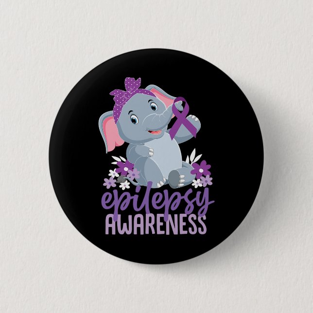 Funny Epilepsy Awareness Flower Elephant Ribbon  6 Cm Round Badge (Front)