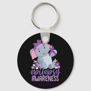 Funny Epilepsy Awareness Flower Elephant Ribbon  Key Ring
