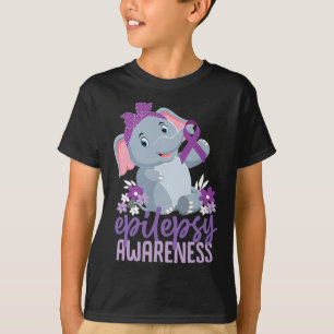 Funny Epilepsy Awareness Flower Elephant Ribbon T-Shirt