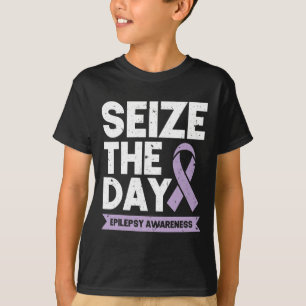 Funny Epilepsy Awareness Seize The Day Ribbon  T-Shirt