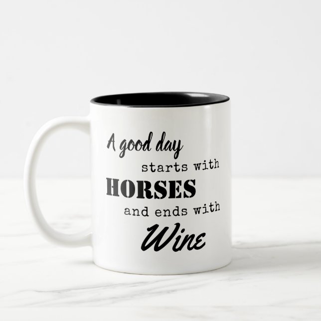 Funny Equestrian Horse Wine Coffee Tea  Two-Tone Coffee Mug (Left)