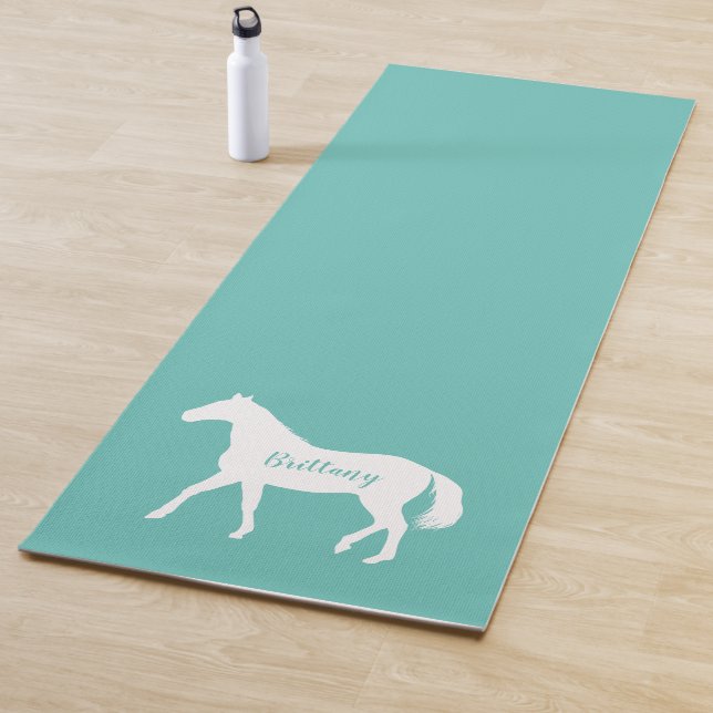 Funny Equestrian Workout Fitness Turquoise Horse Yoga Mat (In Situ)