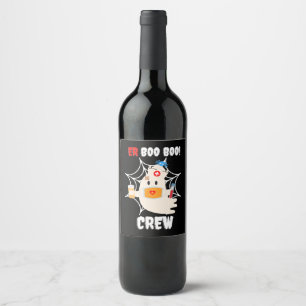 Funny ER Boo Boo Crew Nurse Halloween Cute Ghost Wine Label