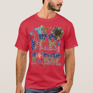 Funny ER Nurse Leopard Sunflower American Flag 4th T-Shirt