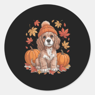 Funny Er Spaniel Fall Scarf Autumn Leaves Dog Love Classic Round Sticker