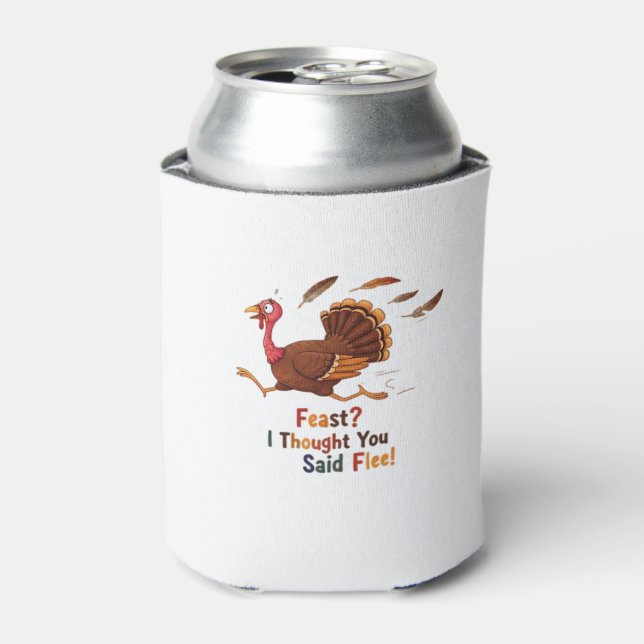 Funny Escaping Turkey Thanksgiving Classic T-Shirt Can Cooler (Can Front)