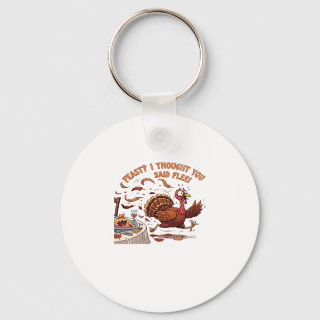 Funny Escaping Turkey Thanksgiving Classic T-Shirt Key Ring (Front)