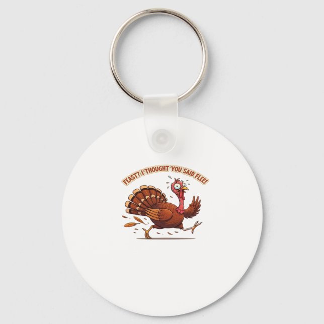 Funny Escaping Turkey Thanksgiving Classic T-Shirt Key Ring (Front)
