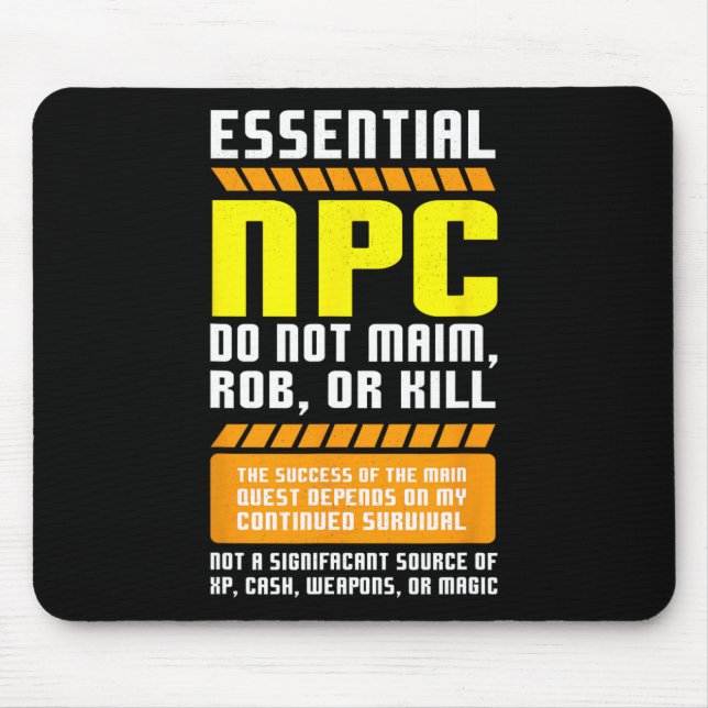 Funny Essential Npc Gamer And Gaming Non Player Ch Mouse Mat (Front)