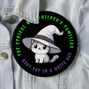 Funny Ethical Web Builder's Familiar White Hat Cat 6 Cm Round Badge